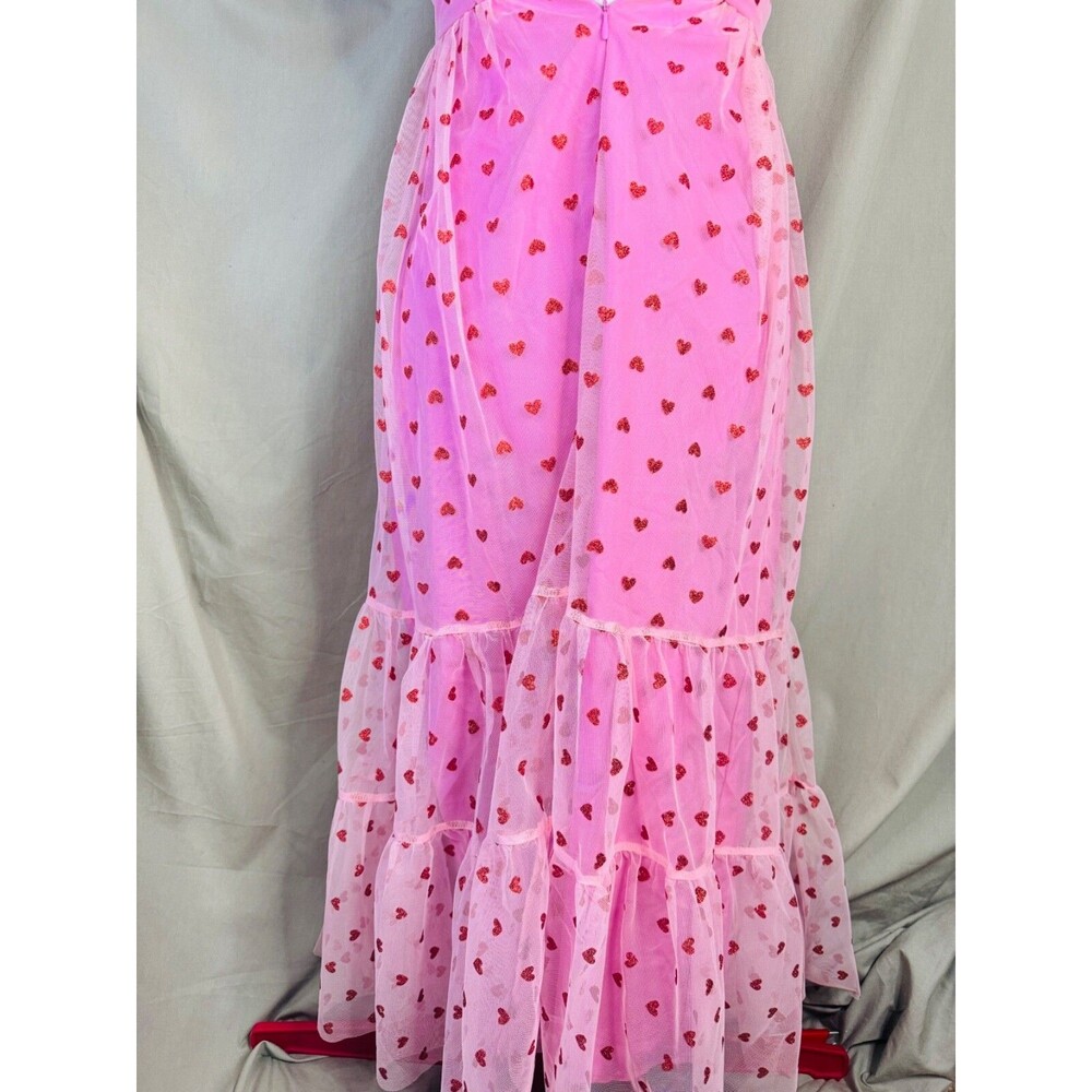 Betsey Johnson Heart Print Dress Bustier Midi Pink Feminine Coquette NWT S/XS/2 - Picture 4 of 6